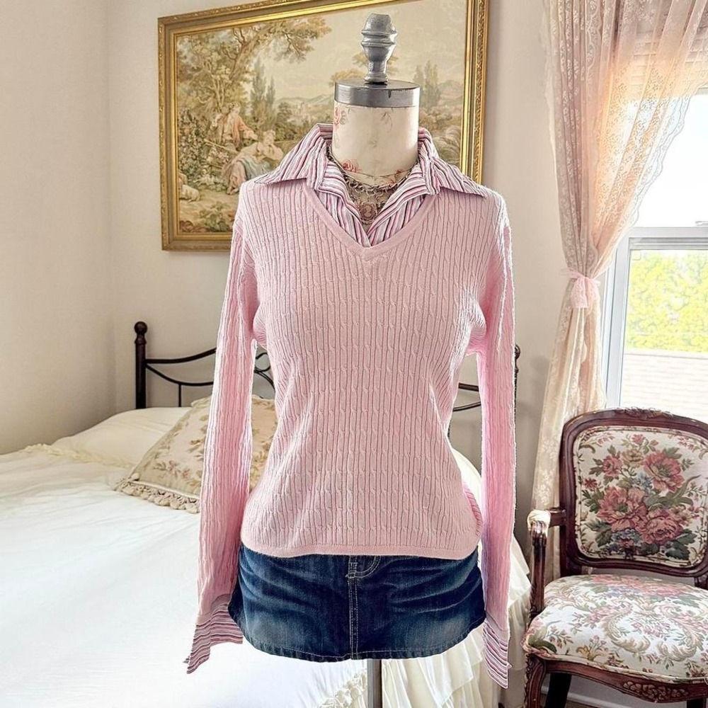 Y2K Notations petite pink layered sweater top size petite medium